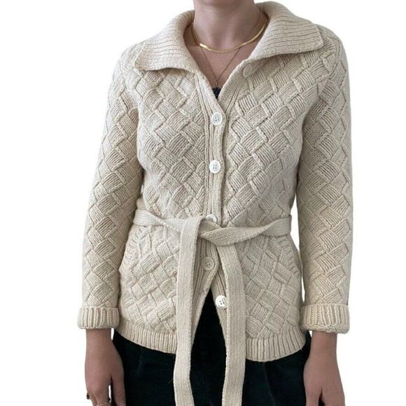 Vintage Y2K Express Womens White Chunky Wool Soft Fisherman Cardigan Sz M - Picture 1 of 9